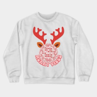 Merry Vibes: Disco Deer Delight in Pink and Red Sparkle Crewneck Sweatshirt